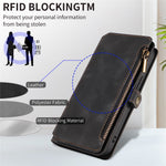 RFID Blocking Wallet Case for iPhone 15 Pro Max, Zipper Pocket Leather Stand Phone Cover