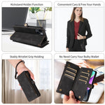 RFID Blocking Wallet Case for iPhone 15 Pro Max, Zipper Pocket Leather Stand Phone Cover