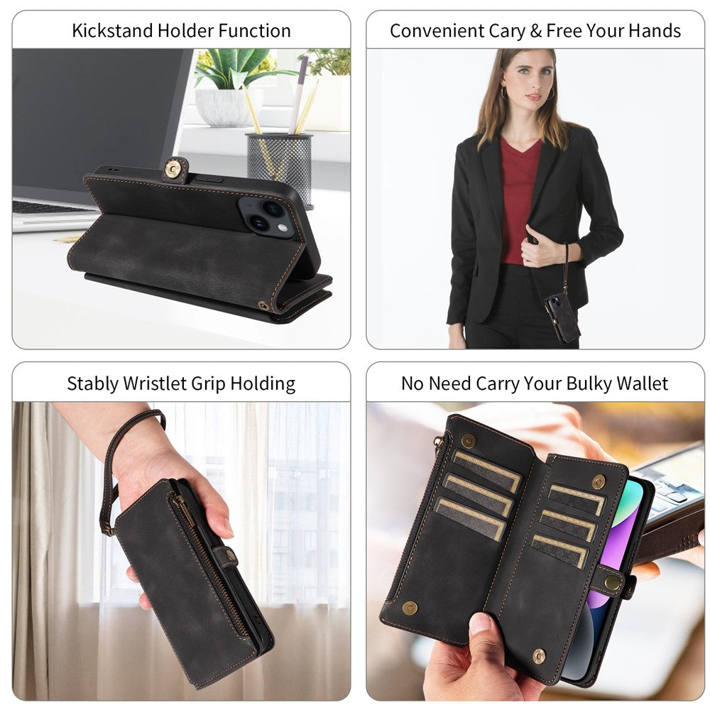 RFID Blocking Wallet Case for iPhone 15 Pro Max, Zipper Pocket Leather Stand Phone Cover