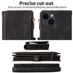 RFID Blocking Wallet Case for iPhone 15 Pro Max, Zipper Pocket Leather Stand Phone Cover