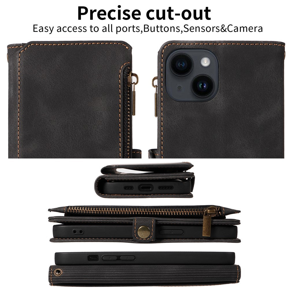 RFID Blocking Wallet Case for iPhone 15 Pro Max, Zipper Pocket Leather Stand Phone Cover