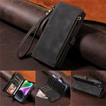 RFID Blocking Wallet Case for iPhone 15 Pro Max, Zipper Pocket Leather Stand Phone Cover