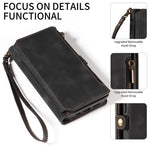 RFID Blocking Wallet Case for iPhone 15 Pro Max, Zipper Pocket Leather Stand Phone Cover