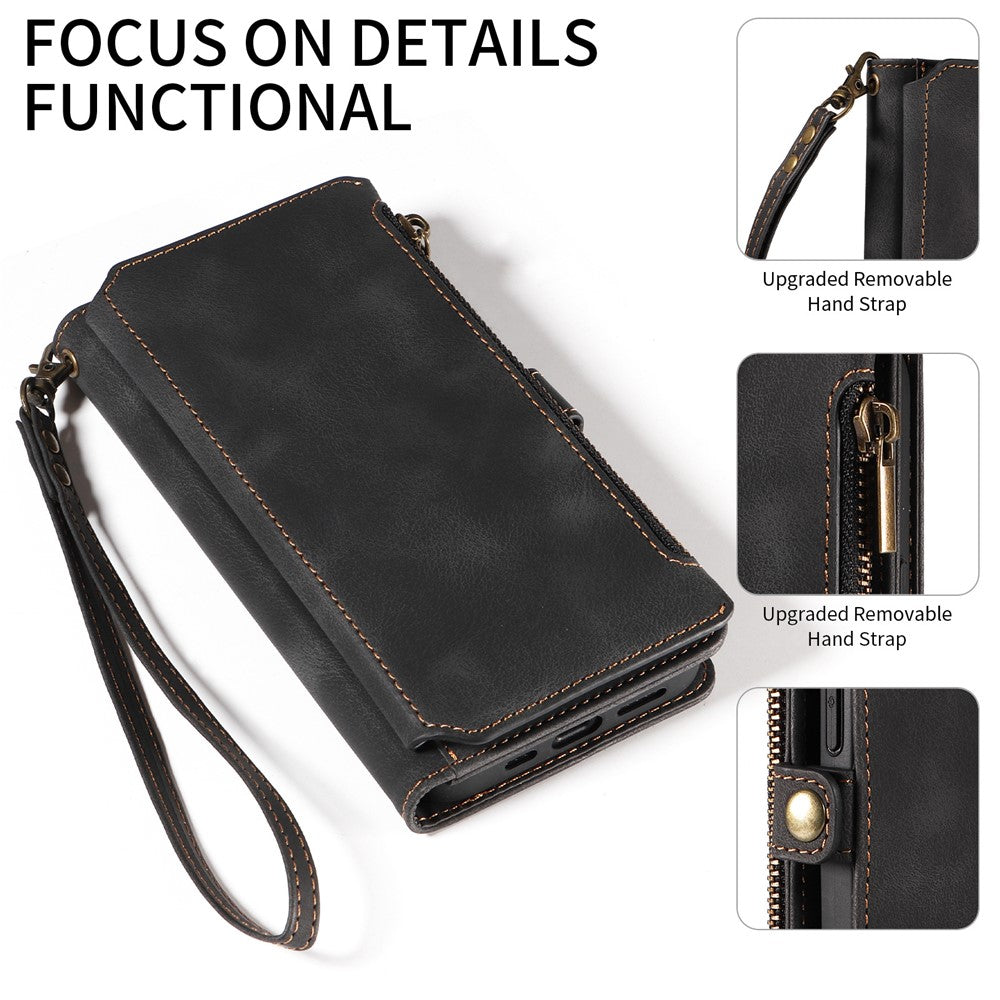RFID Blocking Wallet Case for iPhone 15 Pro Max, Zipper Pocket Leather Stand Phone Cover