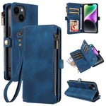 RFID Blocking Wallet Case for iPhone 15 Pro Max, Zipper Pocket Leather Stand Phone Cover