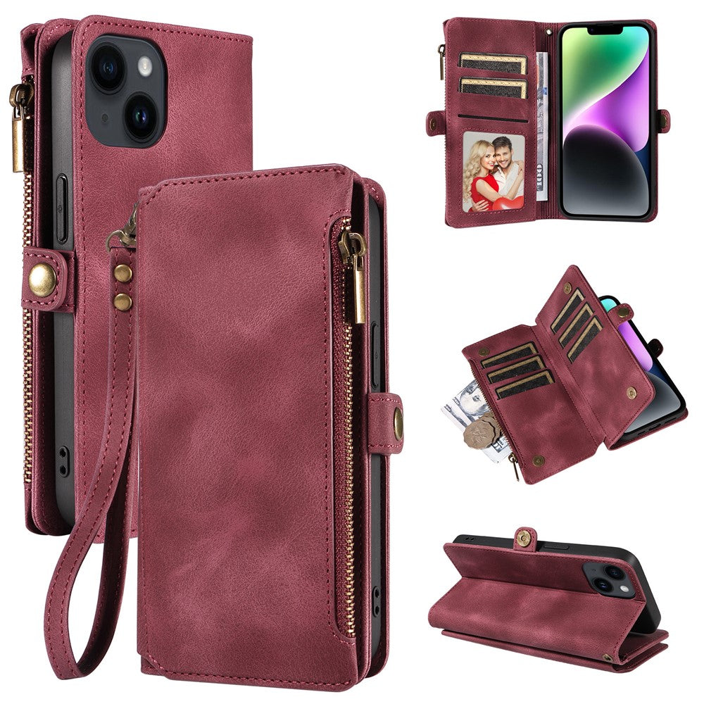 RFID Blocking Wallet Case for iPhone 15 Pro Max, Zipper Pocket Leather Stand Phone Cover