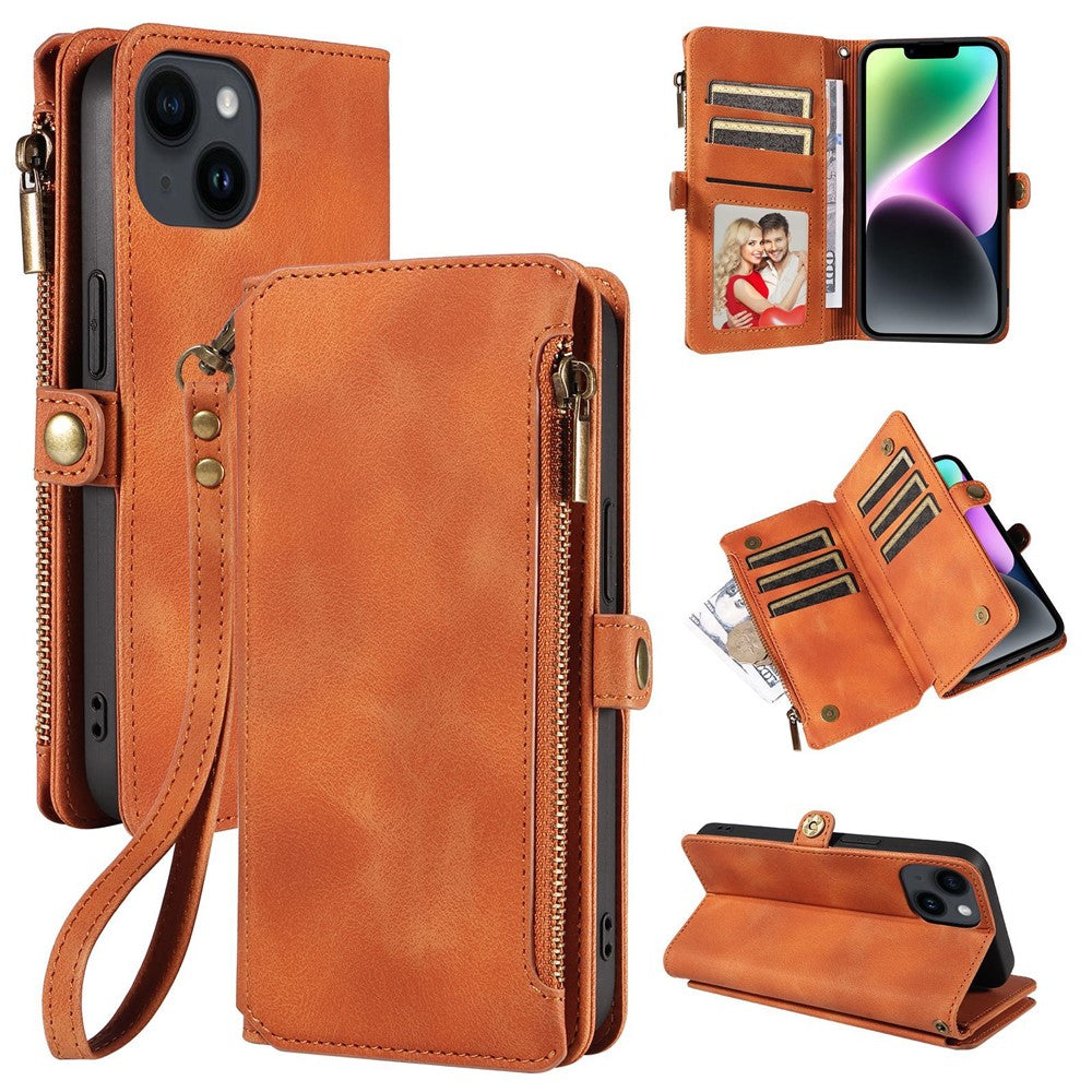 RFID Blocking Wallet Case for iPhone 15 Pro Max, Zipper Pocket Leather Stand Phone Cover