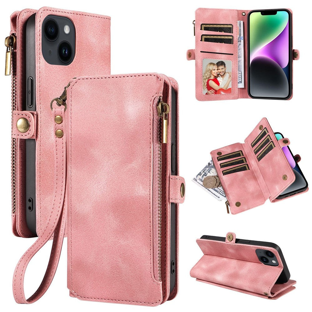 RFID Blocking Wallet Case for iPhone 15 Pro Max, Zipper Pocket Leather Stand Phone Cover