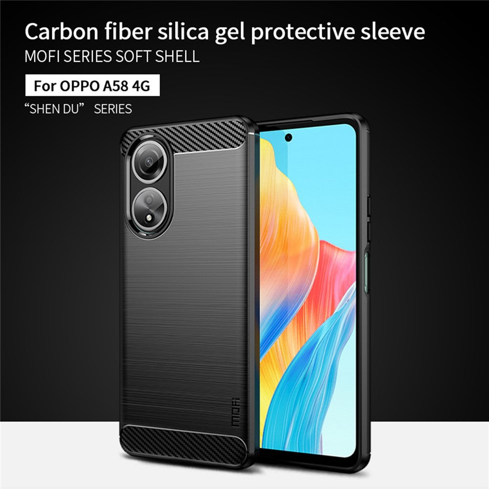 MOFI JK TPU Series-1 för Oppo A58 4G Borstat Skal TPU Reptåligt Kolfibertextur Mobilskal