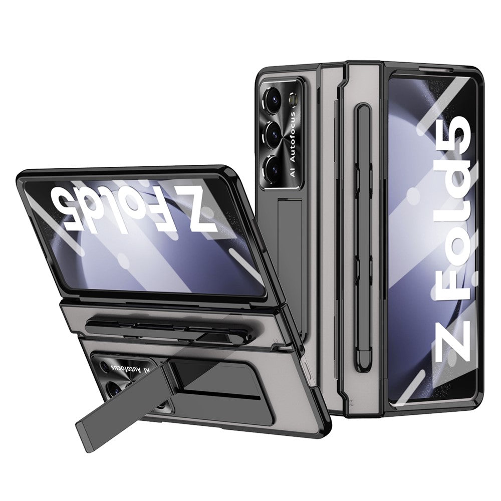 For Samsung Galaxy Z Fold5 5G Kickstand Phone Case PC Folding Cover with Tempered Glass Film+Stylus Pen