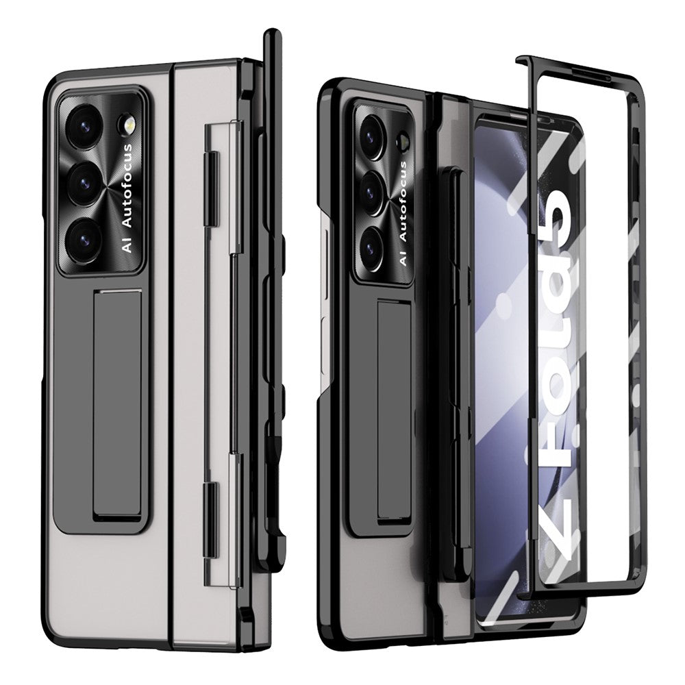 For Samsung Galaxy Z Fold5 5G Kickstand Phone Case PC Folding Cover with Tempered Glass Film+Stylus Pen