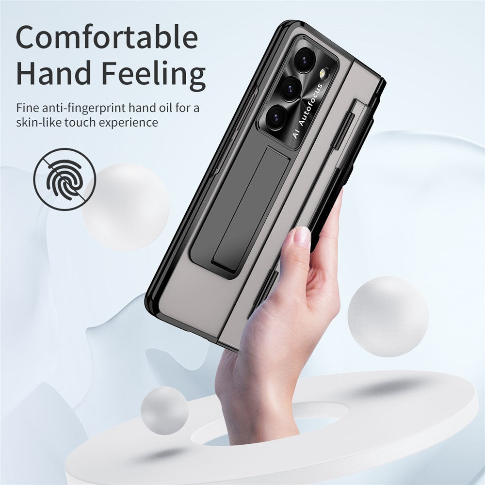 For Samsung Galaxy Z Fold5 5G Kickstand Phone Case PC Folding Cover with Tempered Glass Film+Stylus Pen