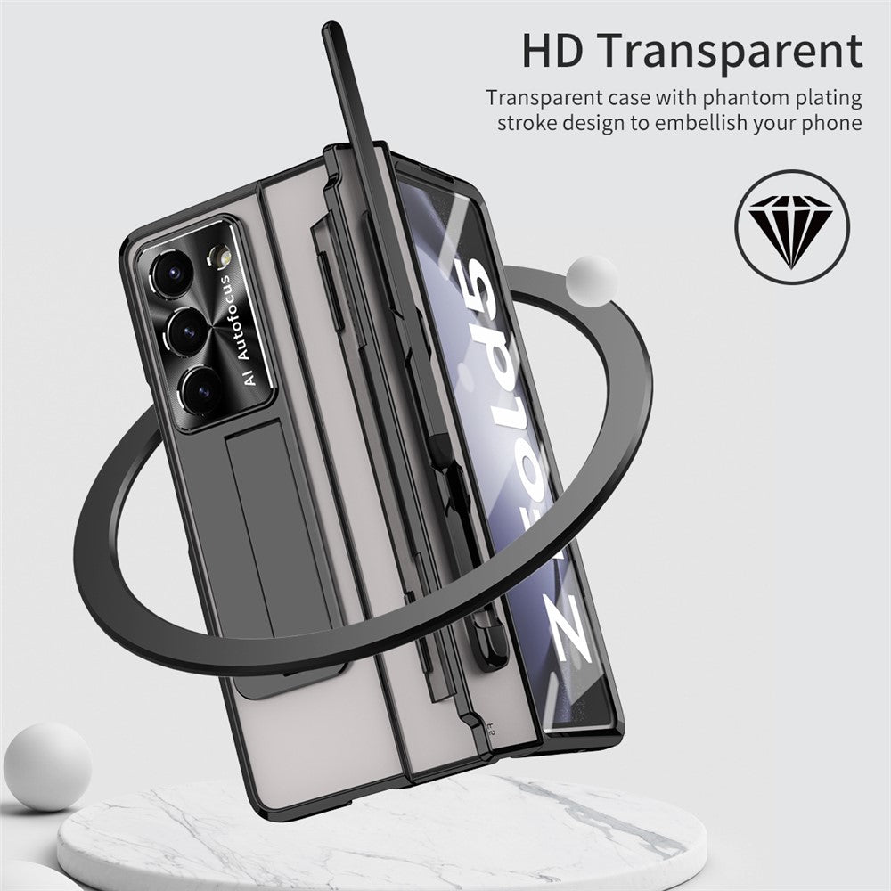 For Samsung Galaxy Z Fold5 5G Kickstand Phone Case PC Folding Cover with Tempered Glass Film+Stylus Pen