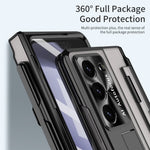 For Samsung Galaxy Z Fold5 5G Kickstand Phone Case PC Folding Cover with Tempered Glass Film+Stylus Pen