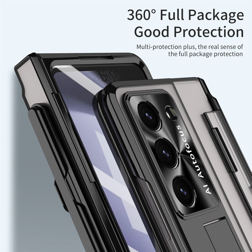 For Samsung Galaxy Z Fold5 5G Kickstand Phone Case PC Folding Cover with Tempered Glass Film+Stylus Pen
