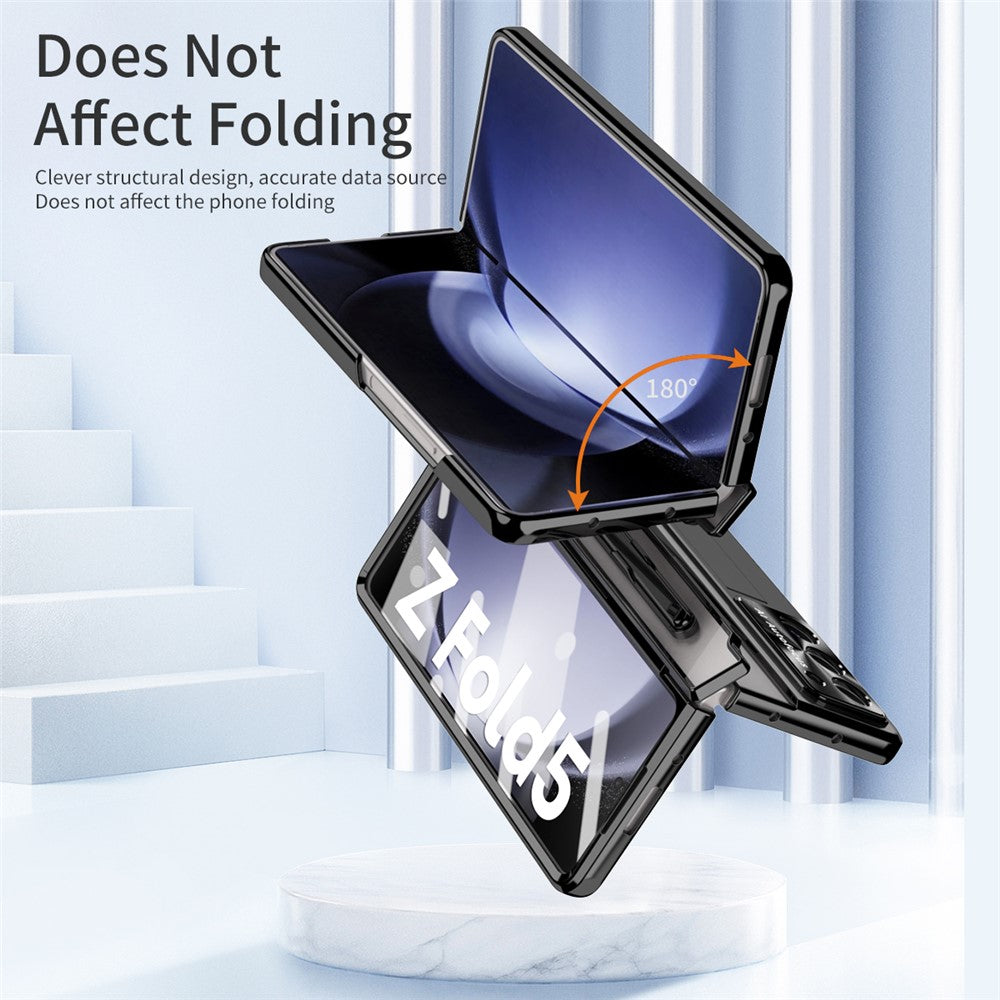 For Samsung Galaxy Z Fold5 5G Kickstand Phone Case PC Folding Cover with Tempered Glass Film+Stylus Pen
