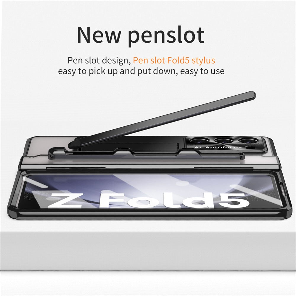 For Samsung Galaxy Z Fold5 5G Kickstand Phone Case PC Folding Cover with Tempered Glass Film+Stylus Pen