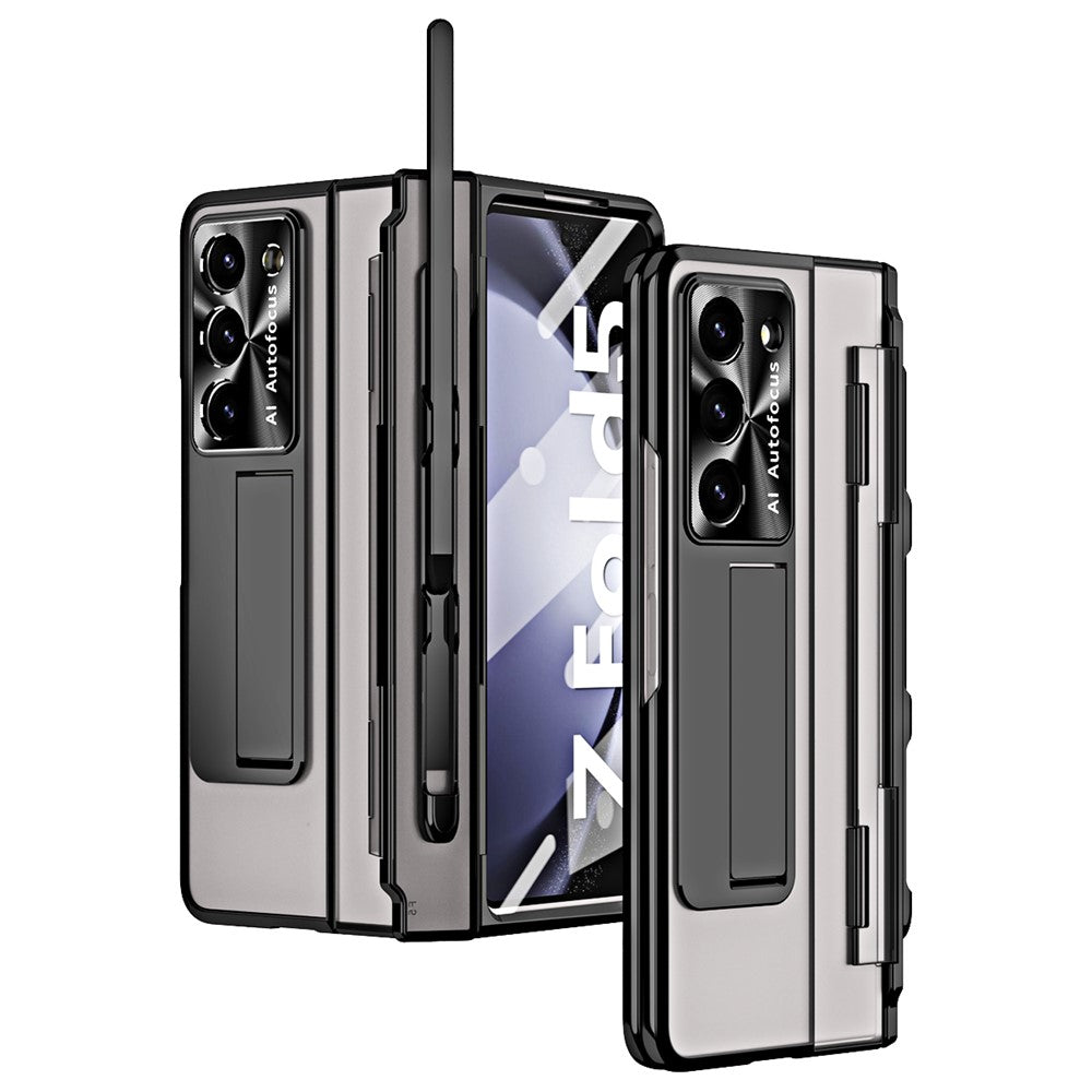 For Samsung Galaxy Z Fold5 5G Kickstand Phone Case PC Folding Cover with Tempered Glass Film+Stylus Pen