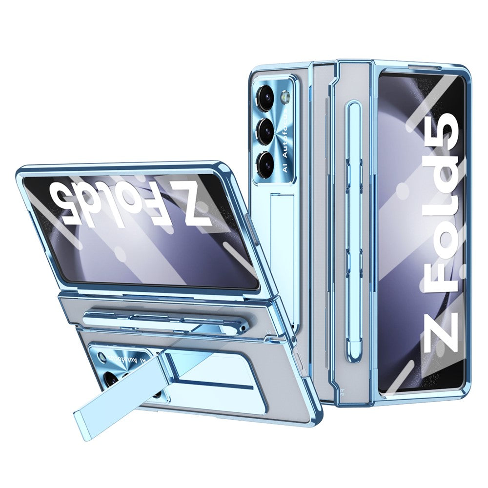 For Samsung Galaxy Z Fold5 5G Kickstand Phone Case PC Folding Cover with Tempered Glass Film+Stylus Pen