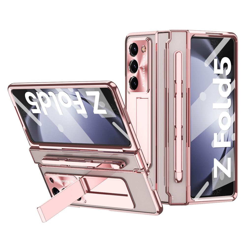 For Samsung Galaxy Z Fold5 5G Kickstand Phone Case PC Folding Cover with Tempered Glass Film+Stylus Pen