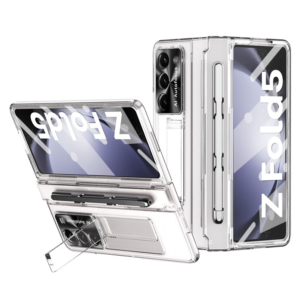 For Samsung Galaxy Z Fold5 5G Kickstand Phone Case PC Folding Cover with Tempered Glass Film+Stylus Pen