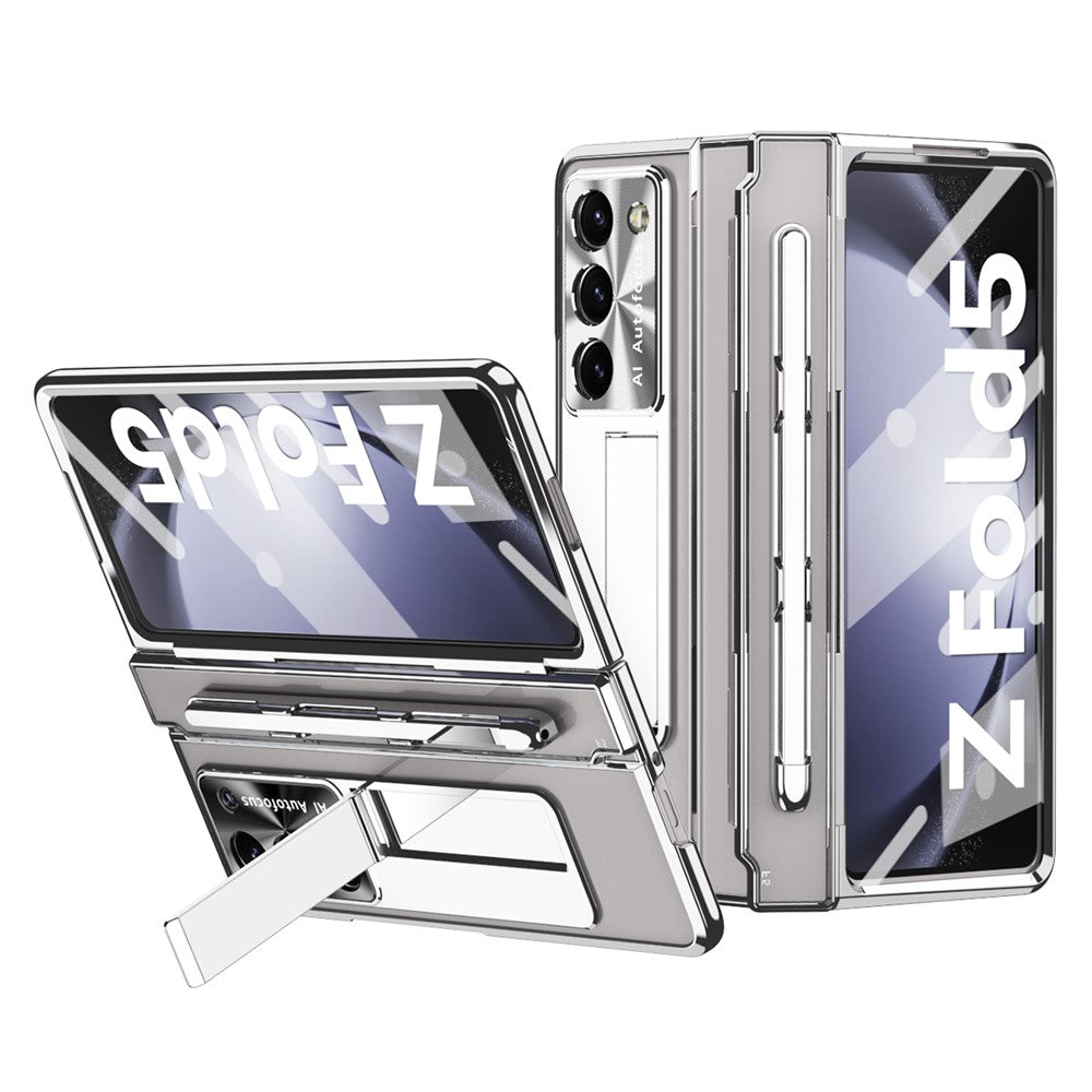For Samsung Galaxy Z Fold5 5G Kickstand Phone Case PC Folding Cover with Tempered Glass Film+Stylus Pen