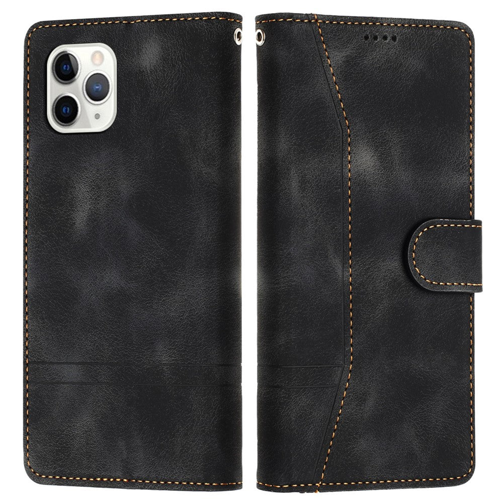 L002 Retro Leather Phone Case for iPhone 11 Pro Lines Imprinted Stand Wallet Anti-fall Cover