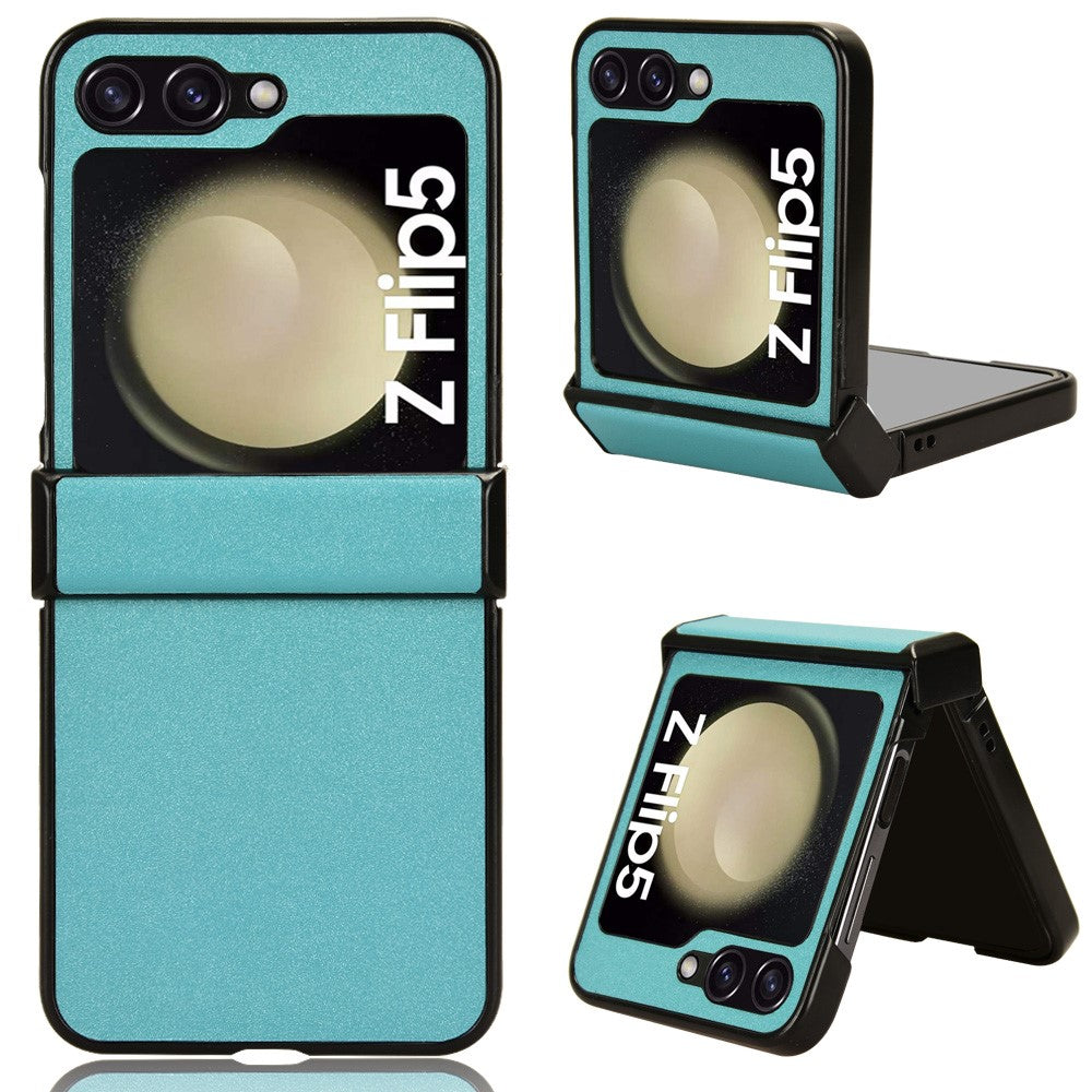 For Samsung Galaxy Z Flip5 5G PU Leather Coated PC Phone Case Hinge Protection Sand-like Texture Cover
