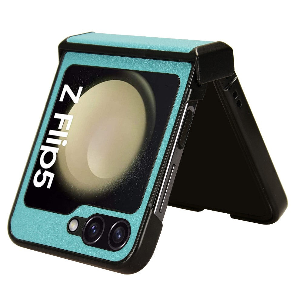 For Samsung Galaxy Z Flip5 5G PU Leather Coated PC Phone Case Hinge Protection Sand-like Texture Cover