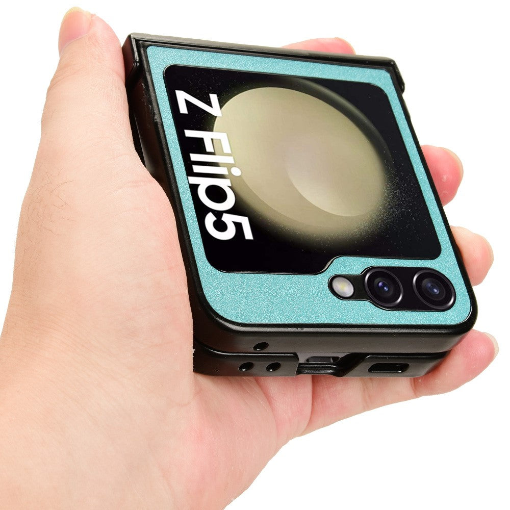 For Samsung Galaxy Z Flip5 5G PU Leather Coated PC Phone Case Hinge Protection Sand-like Texture Cover
