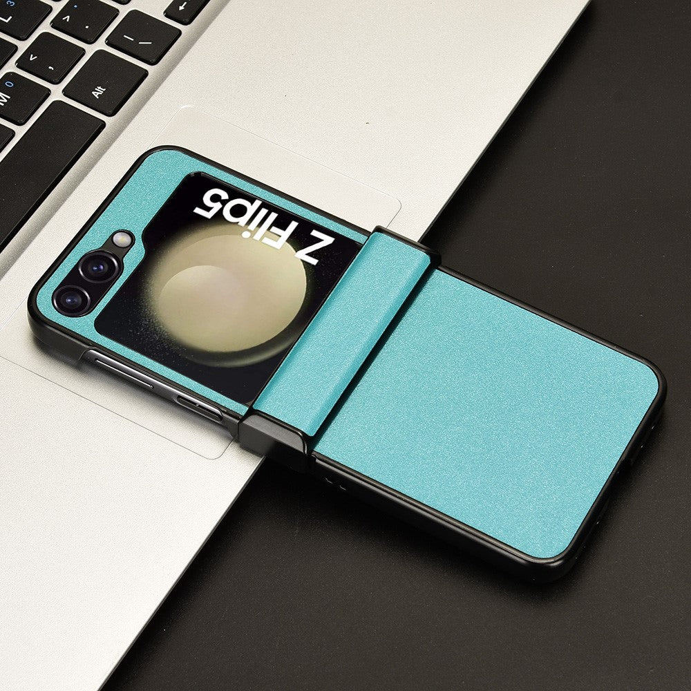 For Samsung Galaxy Z Flip5 5G PU Leather Coated PC Phone Case Hinge Protection Sand-like Texture Cover