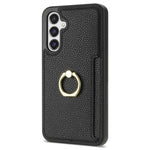 Samsung Galaxy S23 FE Fingerring Stöd Mobilskal PU Läder+TPU Korthållare Skydd
