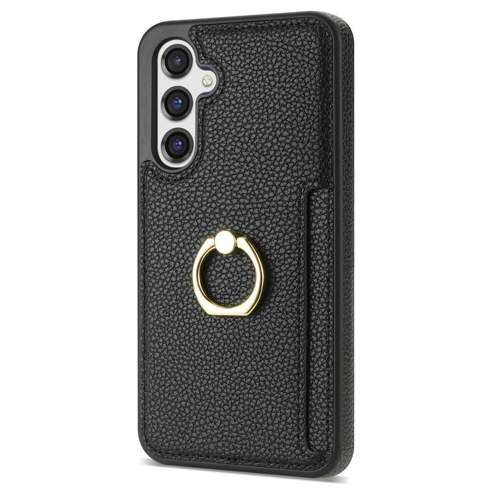 Samsung Galaxy S23 FE Fingerring Stöd Mobilskal PU Läder+TPU Korthållare Skydd