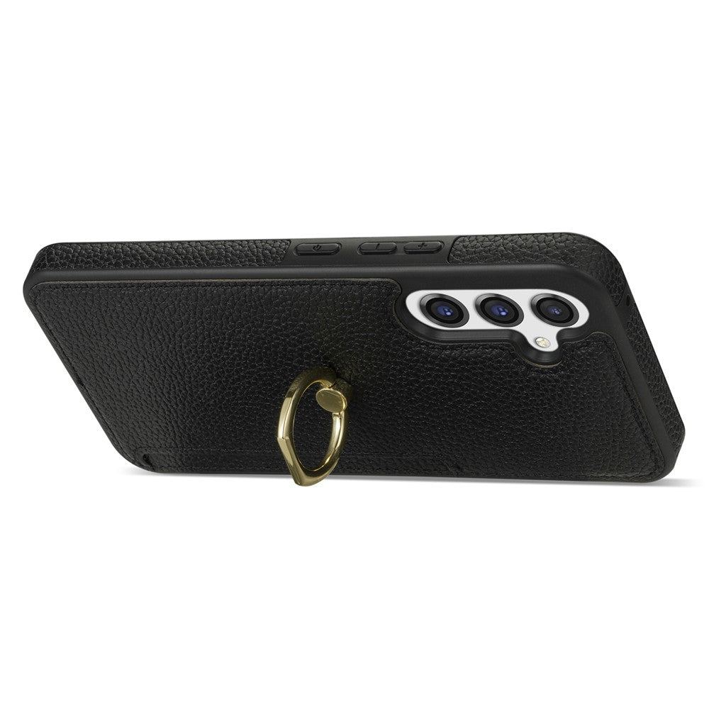 Samsung Galaxy S23 FE Fingerring Stöd Mobilskal PU Läder+TPU Korthållare Skydd