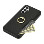 Samsung Galaxy S23 FE Fingerring Stöd Mobilskal PU Läder+TPU Korthållare Skydd