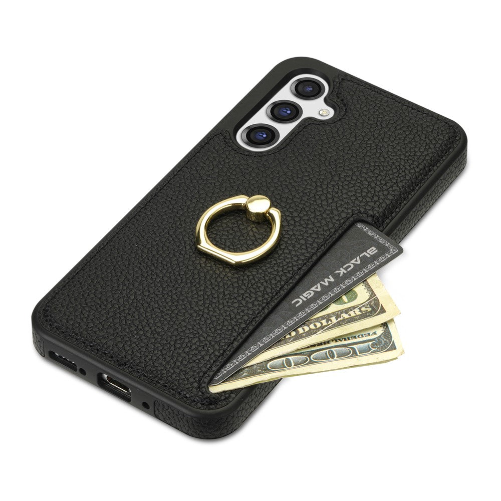 Samsung Galaxy S23 FE Fingerring Stöd Mobilskal PU Läder+TPU Korthållare Skydd