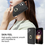 Samsung Galaxy S23 FE Fingerring Stöd Mobilskal PU Läder+TPU Korthållare Skydd
