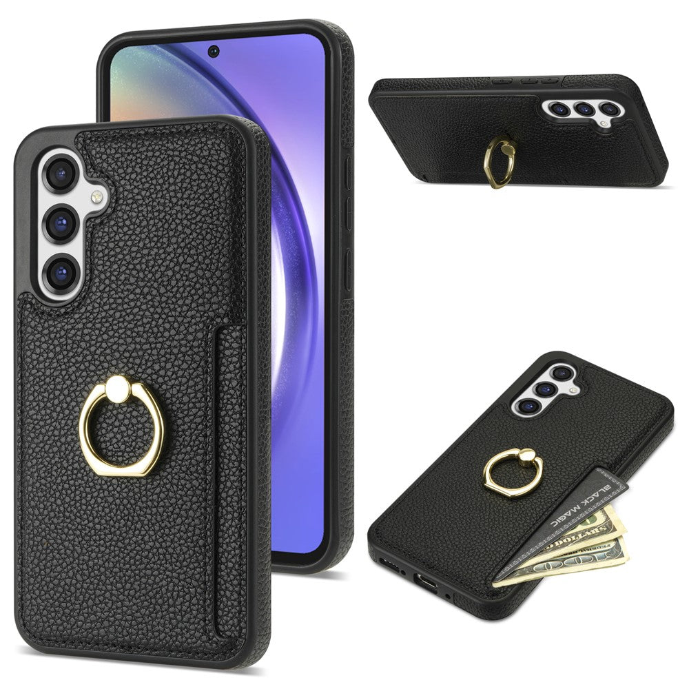 Samsung Galaxy S23 FE Fingerring Stöd Mobilskal PU Läder+TPU Korthållare Skydd