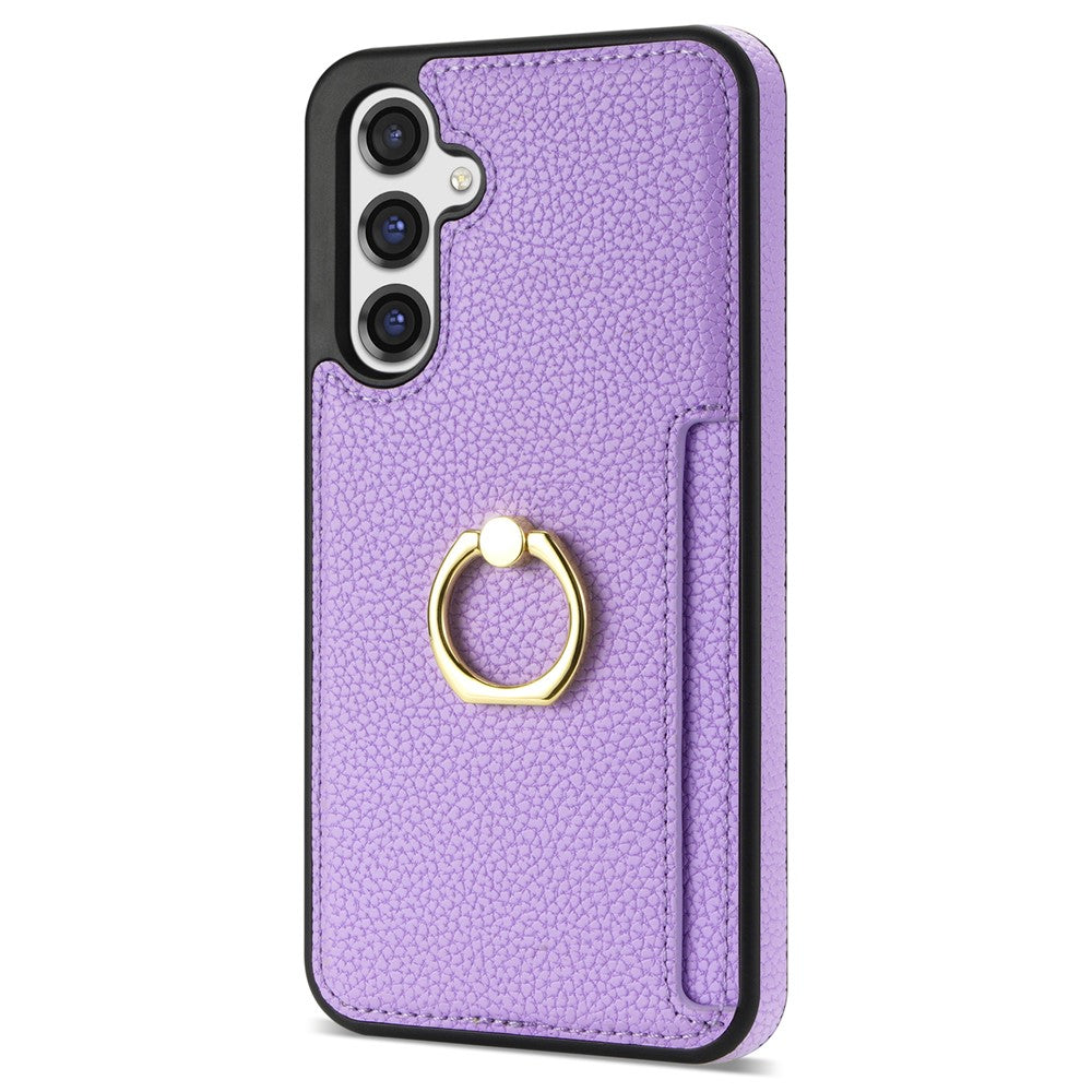 Samsung Galaxy S23 FE Fingerring Stöd Mobilskal PU Läder+TPU Korthållare Skydd
