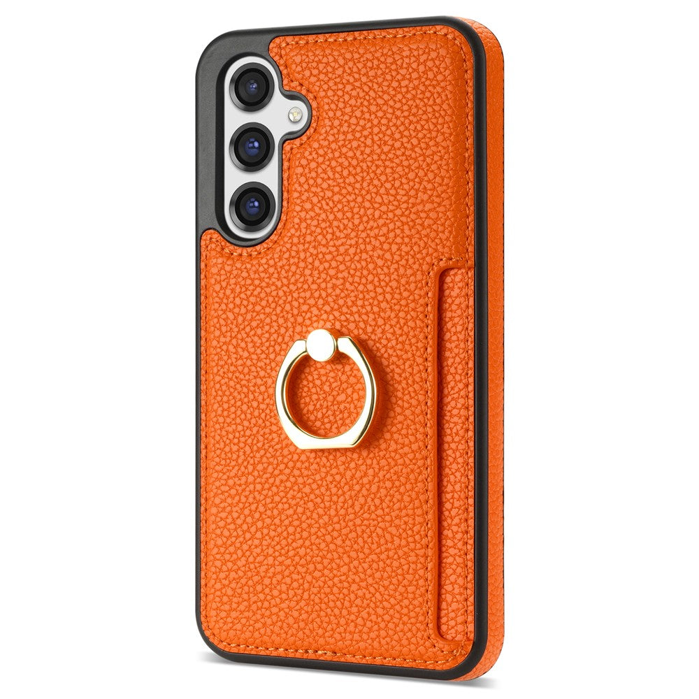 Samsung Galaxy S23 FE Fingerring Stöd Mobilskal PU Läder+TPU Korthållare Skydd