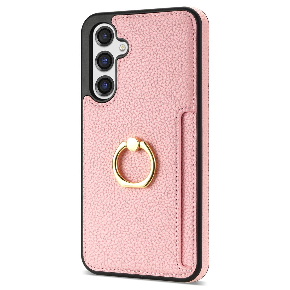 Samsung Galaxy S23 FE Fingerring Stöd Mobilskal PU Läder+TPU Korthållare Skydd