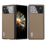 ABEEL For Xiaomi Mix Fold 3 5G Litchi Texture Protective Cover Genuine Cow Leather Coated PC Phone Case