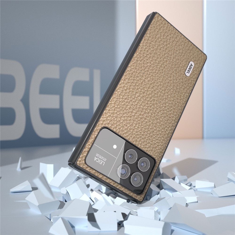 ABEEL For Xiaomi Mix Fold 3 5G Litchi Texture Protective Cover Genuine Cow Leather Coated PC Phone Case