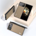 ABEEL For Xiaomi Mix Fold 3 5G Litchi Texture Protective Cover Genuine Cow Leather Coated PC Phone Case
