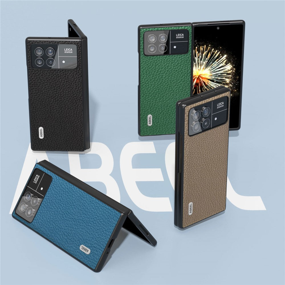 ABEEL For Xiaomi Mix Fold 3 5G Litchi Texture Protective Cover Genuine Cow Leather Coated PC Phone Case