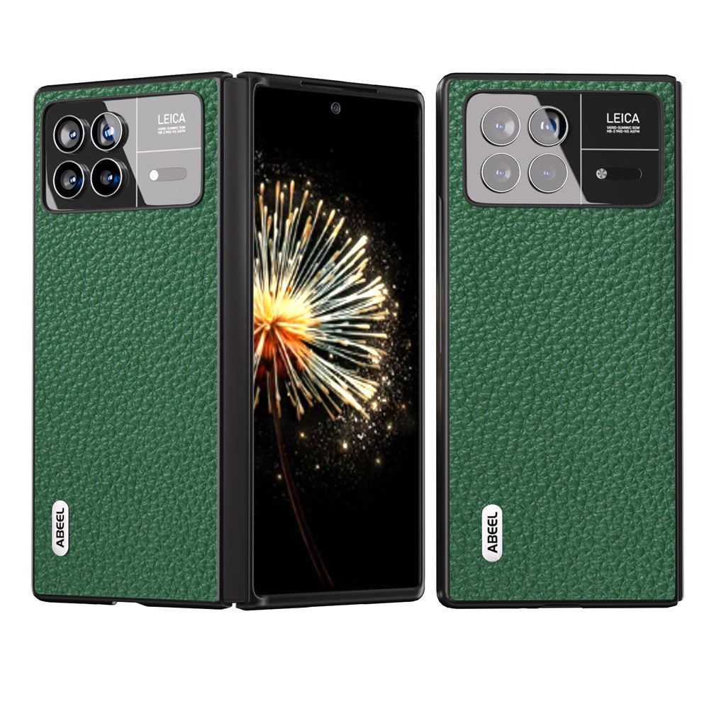 ABEEL For Xiaomi Mix Fold 3 5G Litchi Texture Protective Cover Genuine Cow Leather Coated PC Phone Case