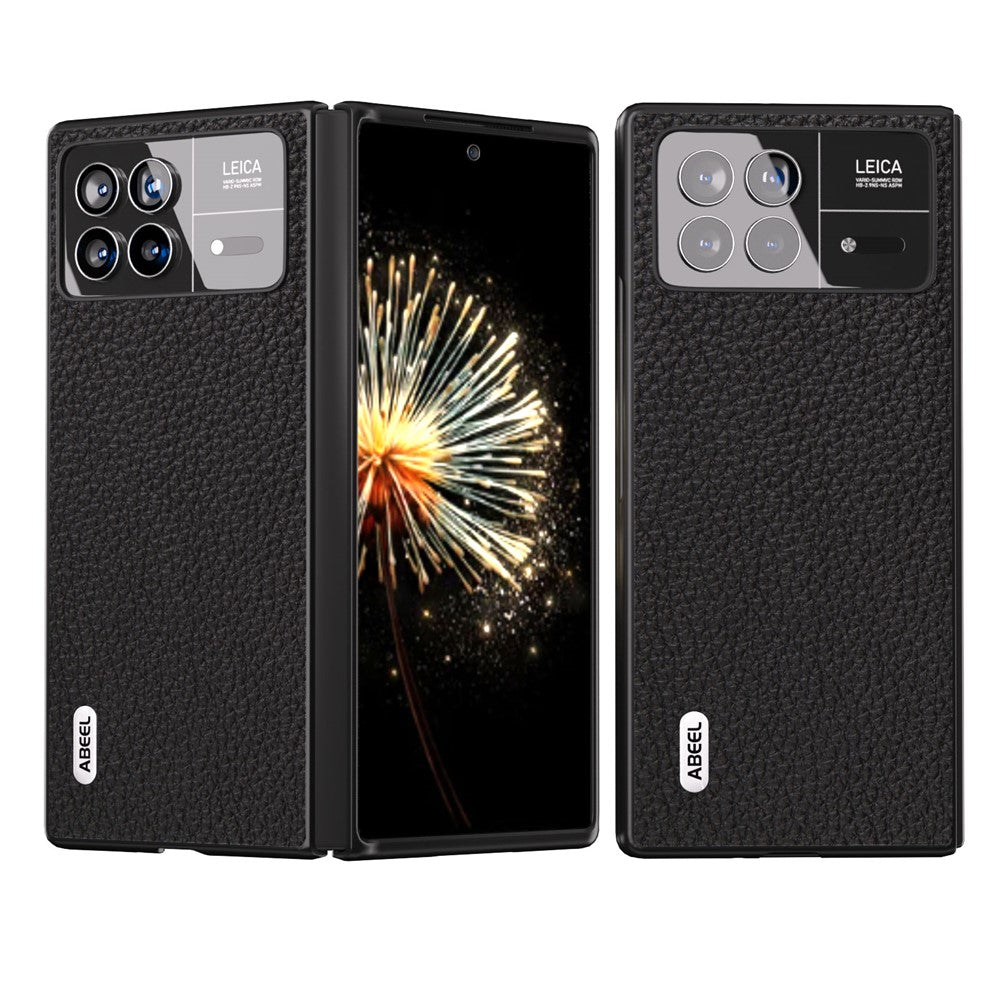 ABEEL For Xiaomi Mix Fold 3 5G Litchi Texture Protective Cover Genuine Cow Leather Coated PC Phone Case