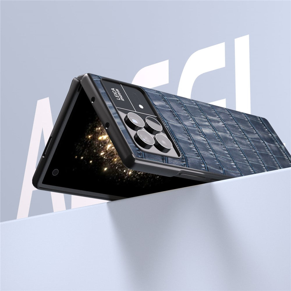 ABEEL For Xiaomi Mix Fold 3 5G Crocodile Texture Phone Cover Anti-drop Genuine Cow Leather+PC Phone Case