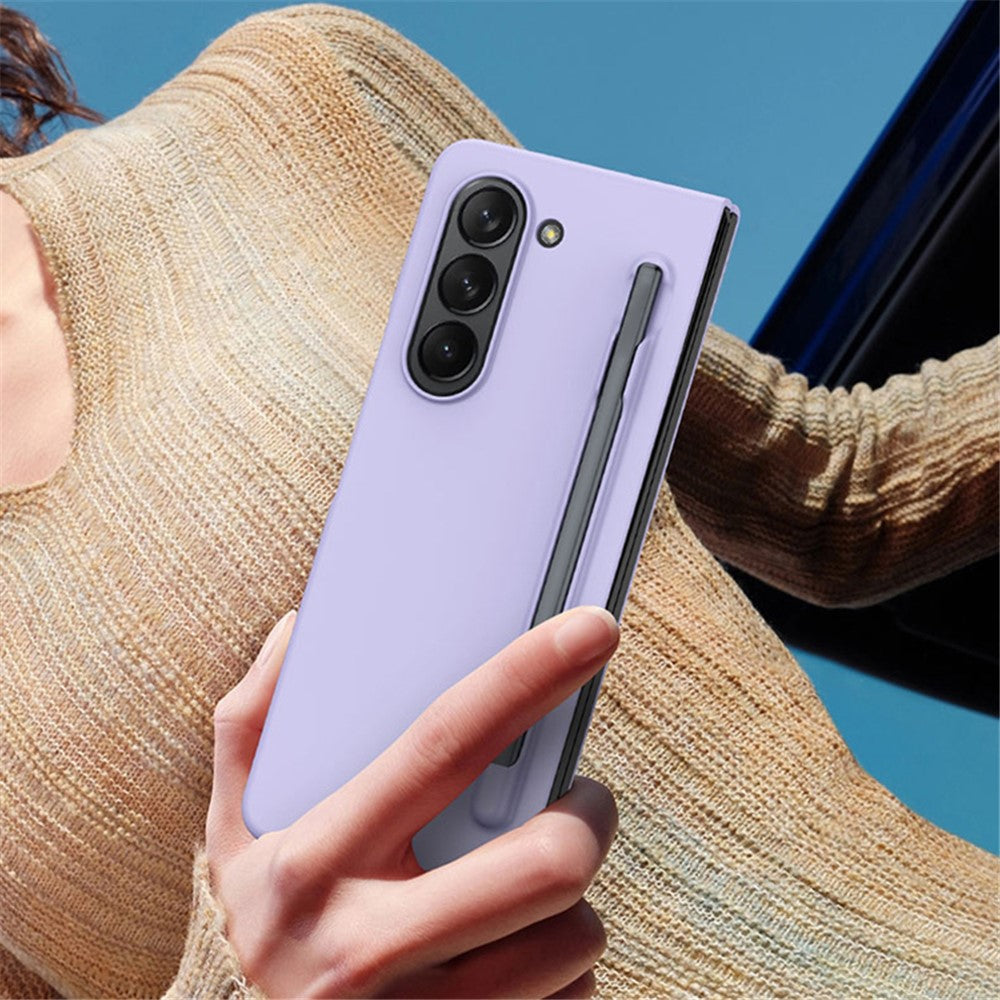 Til Samsung Galaxy Z Fold5 5G Skin-touch Beskyttelsescover af hård PC med Penneholder til Sammenfoldelig Telefon
