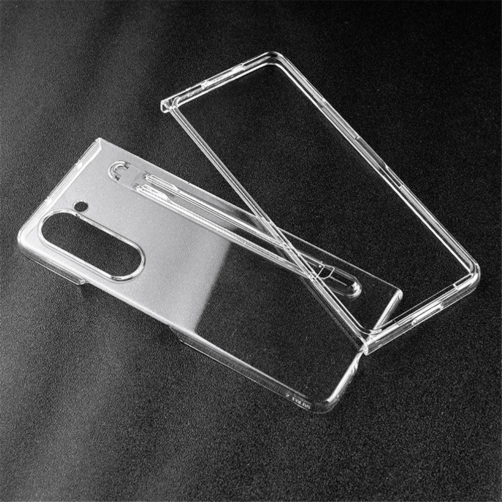 For Samsung Galaxy Z Fold5 5G Transparent Phone Case Hard PC Anti-Scratch Cover with Pen Holder
